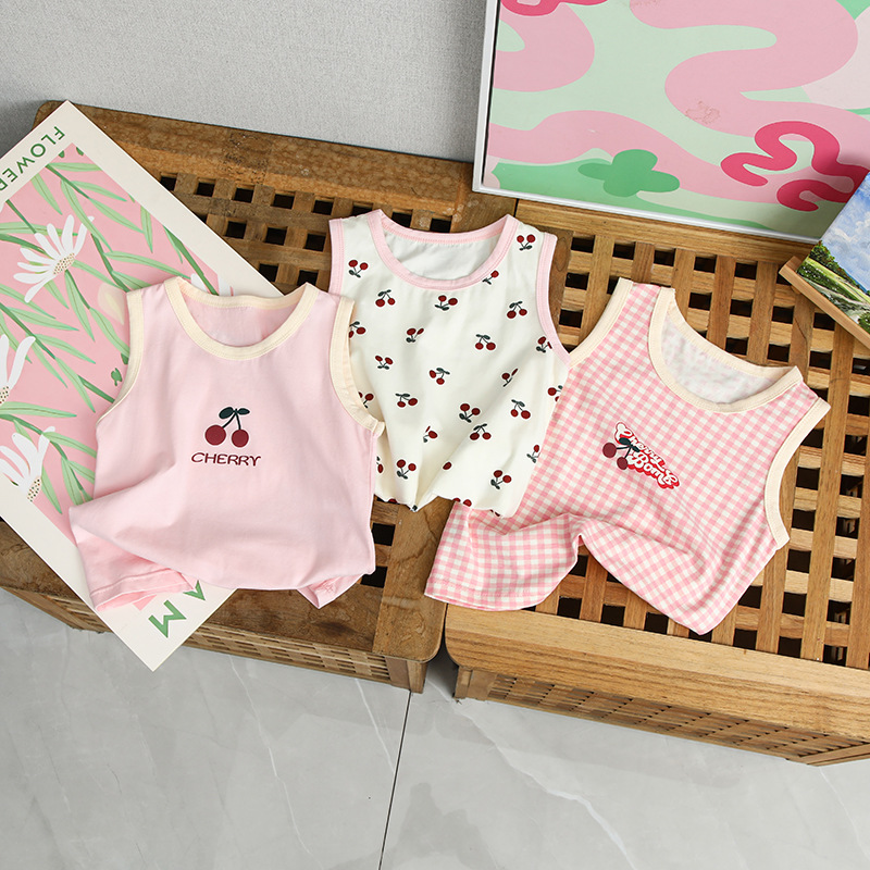 Children's Cotton Lycra Vest Summer Thin Cartoon Printed Children's Boys' and Children's Sleeveless Base Shirt