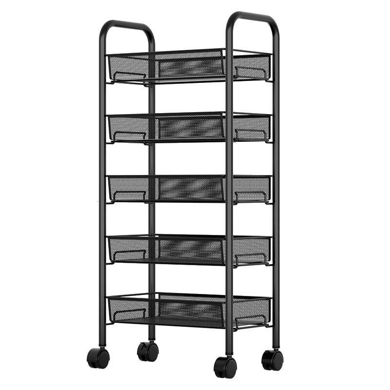 Kitchen Rack Multi-Layer Movable Trolley Bathroom Storage Storage Rack Floor-Standing Multi-Functional Vegetable Basket