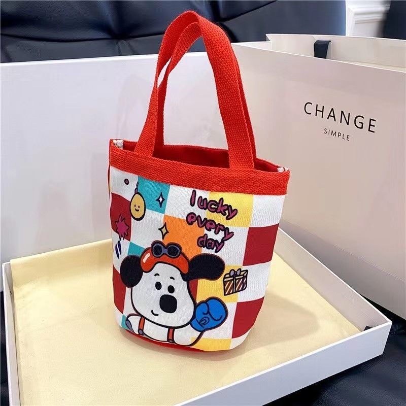 Cute Graffiti Bucket Bag Ins Printed Cylinder Bag Canvas Lunch Bag Han Feng Girl Hand Lunch Box Mummy Bag