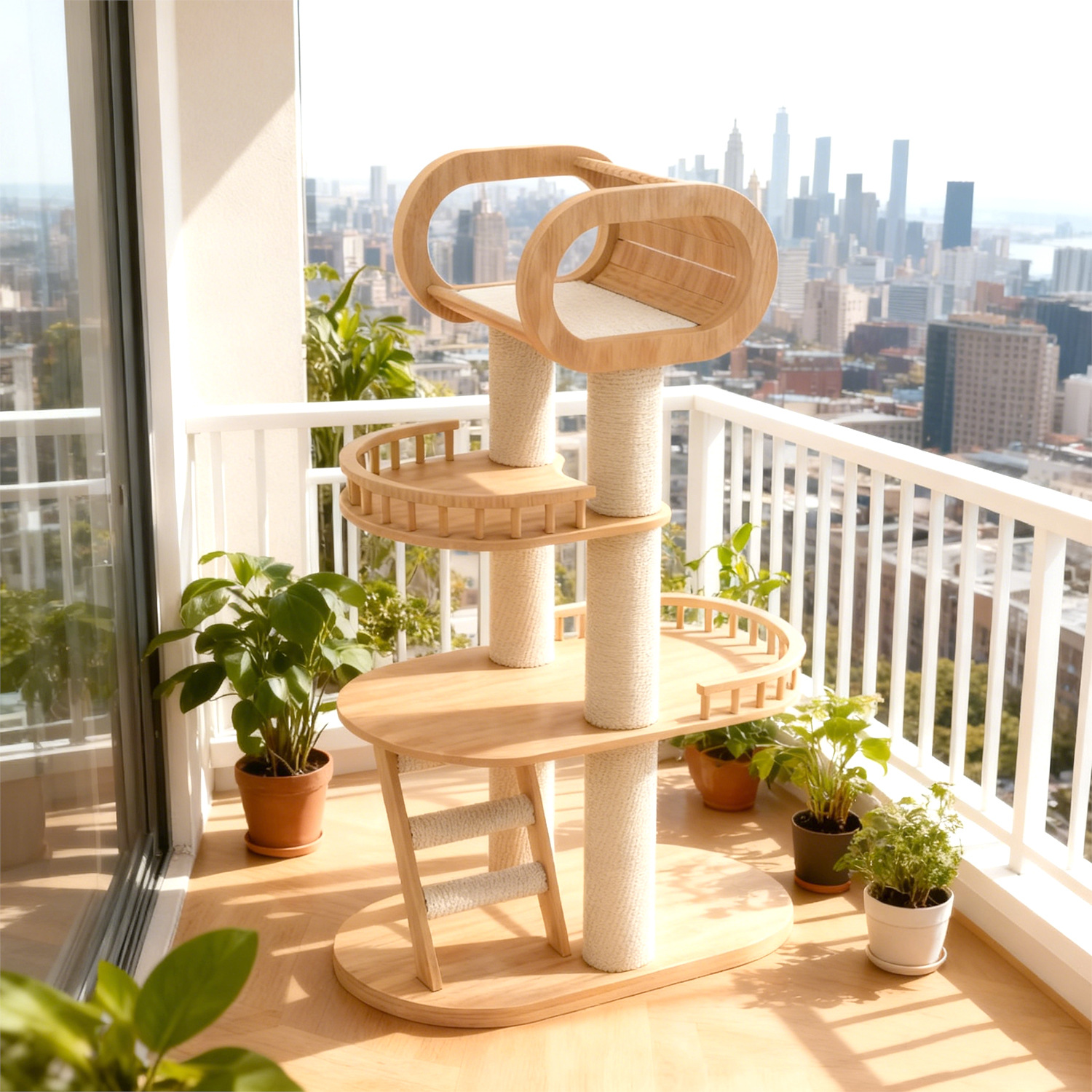 Diversified Customized Solid Wood Texture Multi-Layer Board Cat Nest Hemp Rope Claw Grinding Column Sky Pillar Cat Climbing Frame Climbing and Resting God