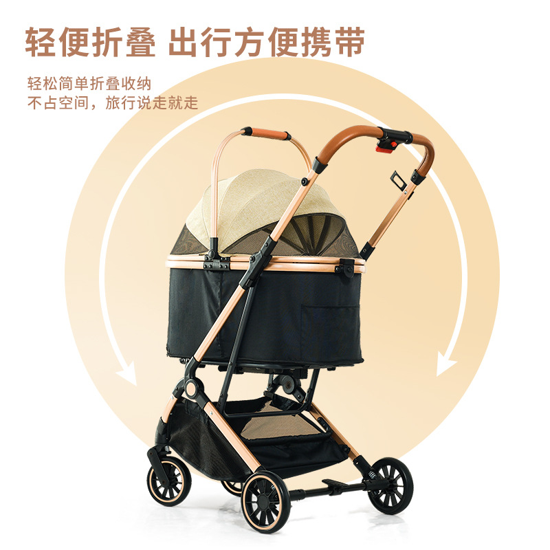 Pet Stroller for Outings, Lightweight Detachable One-Button Folding Electric Stroller for Dogs and Cats, Small Dog Teddy Stroller