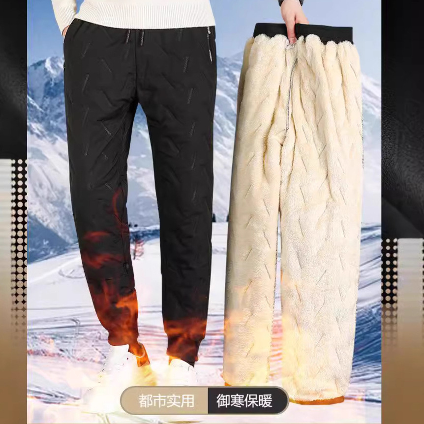 Зимние брюки большого размера из хлопка и велюра, ветрозащитные и теплые, свободные спортивные брюки из кашемира с трехслойным составом для мужчин