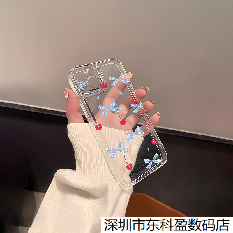 Casual Bow Cherry Suitable for Apple 17Promax Mobile Phone Case Iphone17/16/15 Silicone 14/X