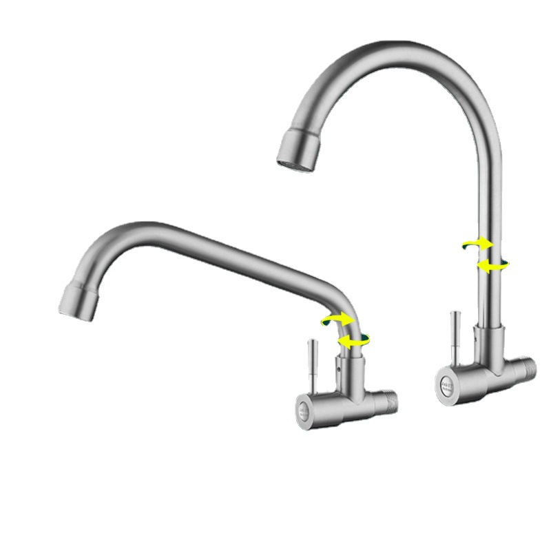 Wall-Mounted Kitchen Faucet, Single Cold Water, 304 Stainless Steel, for Sink, Dishwashing, Laundry Sink, Washbasin, Sink, Stove