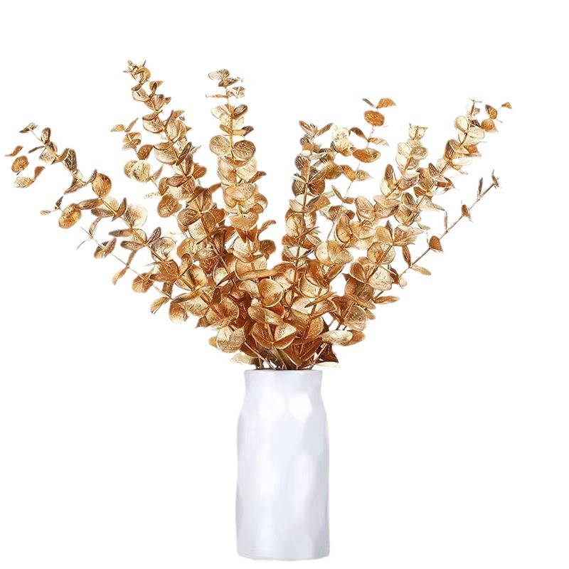 Cross-border Golden Eucalyptus Artificial Eucalyptus Leaves Eucalyptus Single 38cm Decorative Wedding Fake Green Leaves Home Fake Flowers
