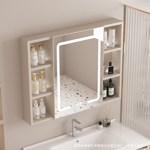 Зеркальный шкаф для ванной из алюминия, настенный, с местом для хранения, кремовый стиль, комбинация, простой настенный, гостиничный зеркальный ящик