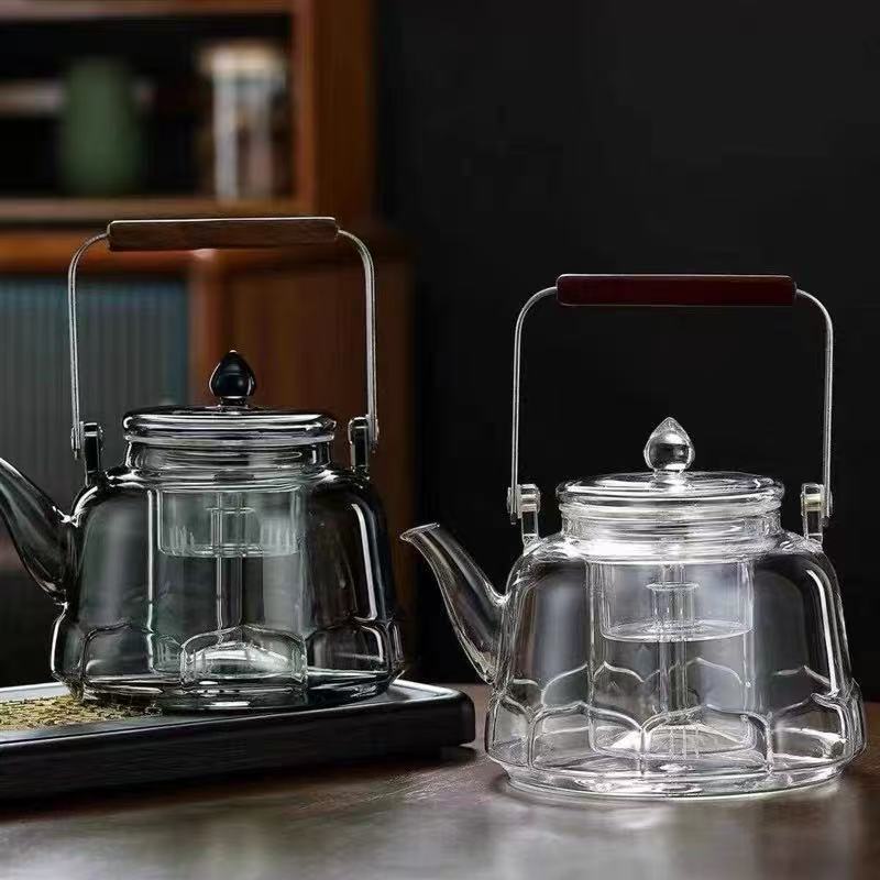 Heat-Resistant Steaming and Cooking Dual-Purpose Lianhu Teapot Large-Capacity High Borosilicate Glass Household Tea Set for Boiling Water and Making Tea