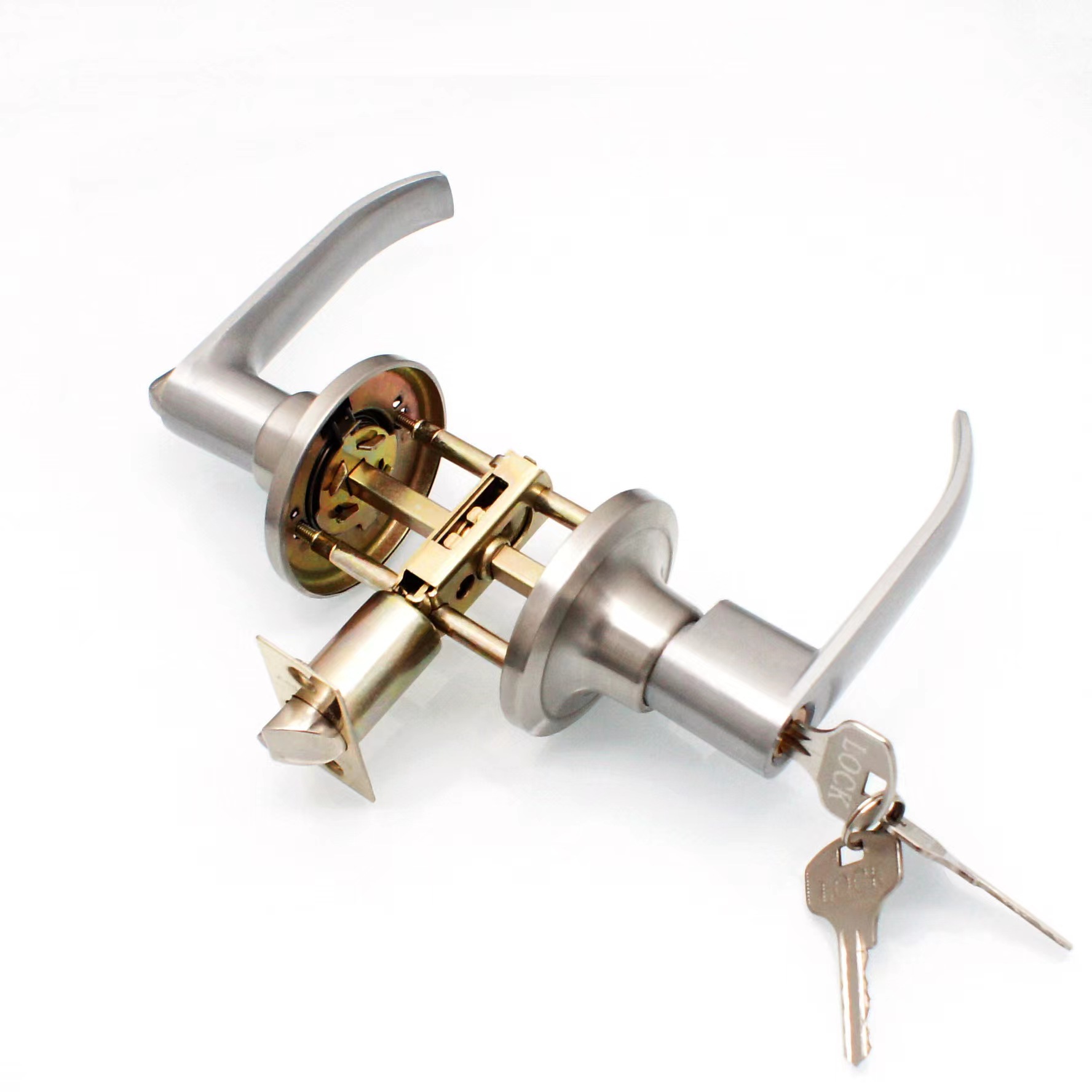 Stainless steel three-pole handle lock aluminum alloy door lock mute room door lock bedroom door bathroom wooden door lock