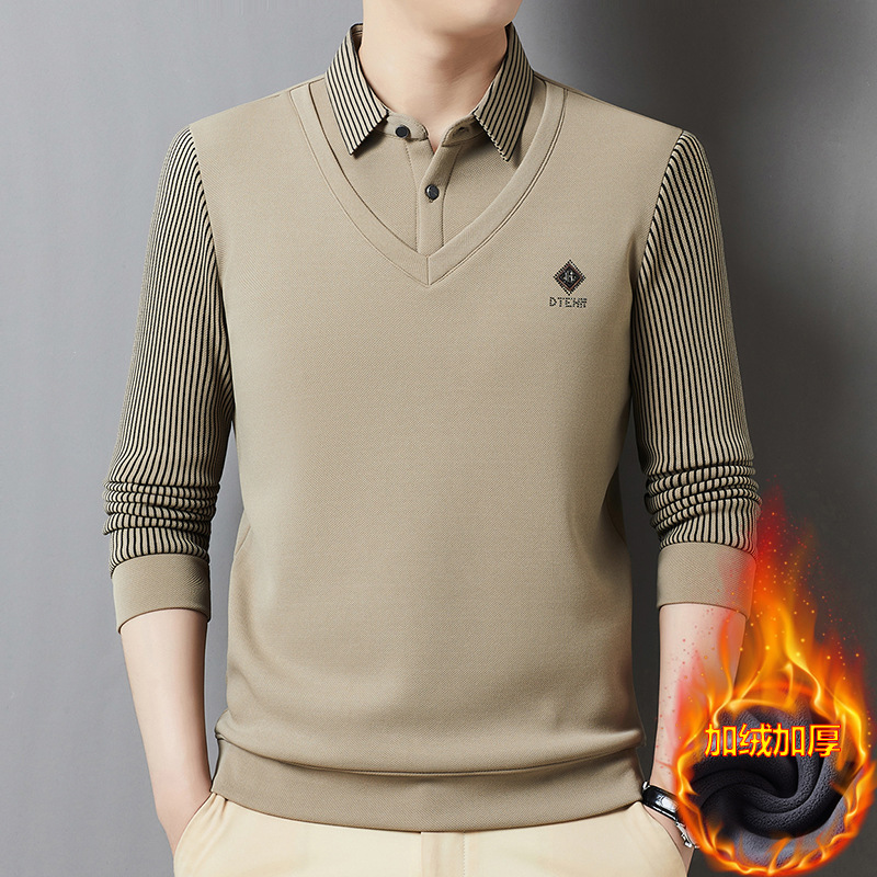 Популярная фальшивка в два предмета, бархатная рубашка с воротником, базовая рубашка для мужчин, зимний утолщенный теплый топ для мужчин среднего возраста 2025