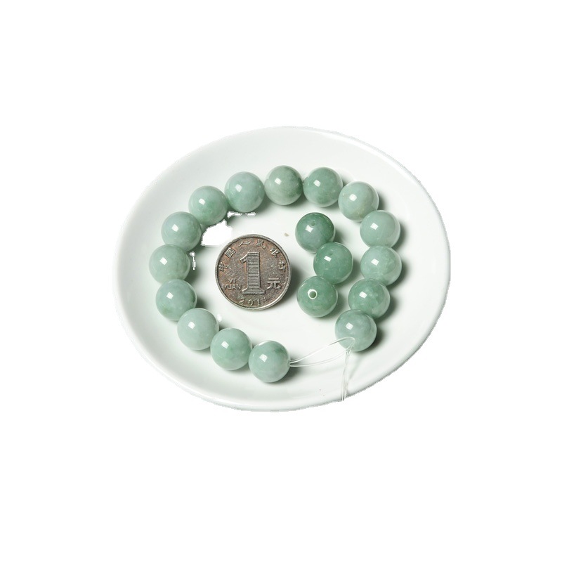 Myanmar Jade A Goods Original Stone Necklace Loose Beaded Glutinous Green and White Beads Jade Pendant Beaded DIY Jewelry Bracelet