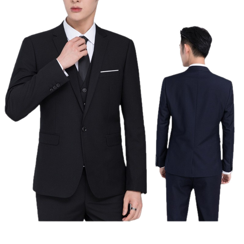 Men's Professional Suit Two-Piece Set Korean Style Slim Fit Suit Jacket Four-Season Suit Set Men's Work Attire Groomsmen Suit