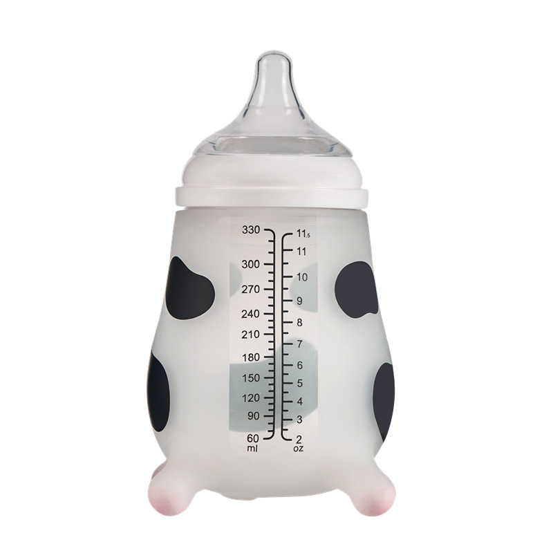 Baby Silicone Bottle 150Ml-240Ml-330Ml Wide-Caliber Cow-Shaped Anti-Spit-Up Anti-Colic