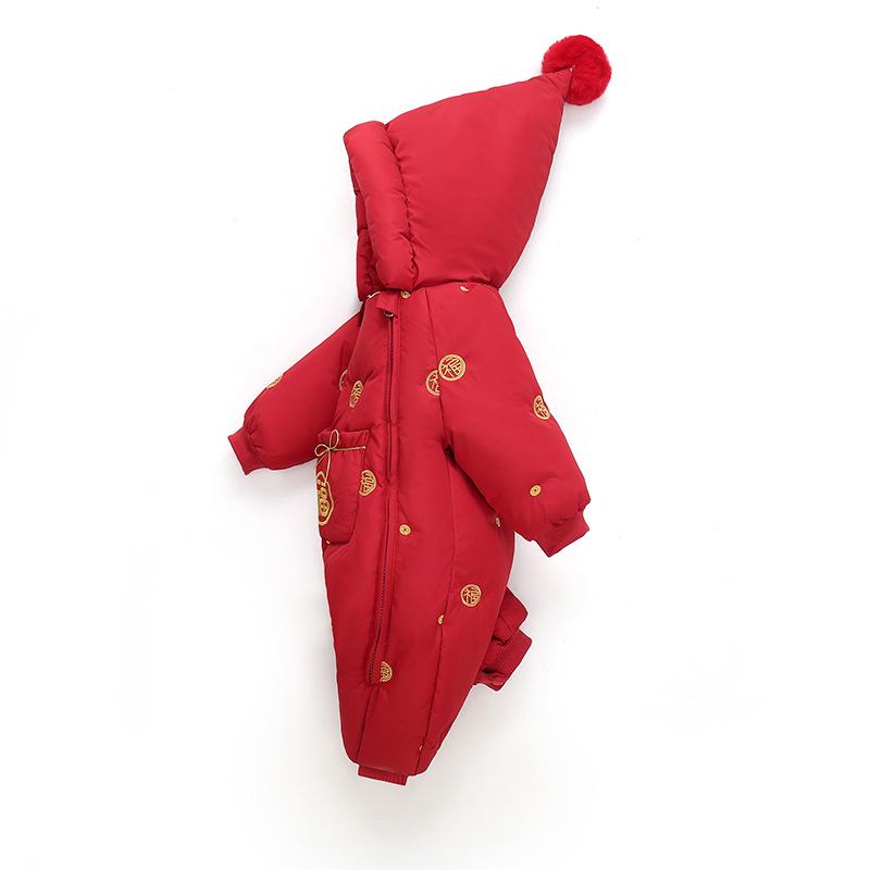 2025 Baby Boy and Girl Baby down Jacket Jumpsuit Infant Crawling Suit Thickeneded Newborn Red New Year's Greetings Suit