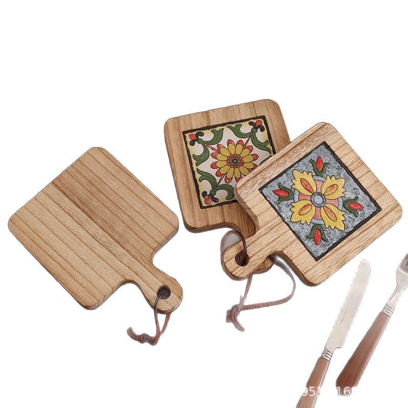 Japanese Style Solid Wood Tile Heat Insulation Pot Mat Home Vintage Dining Mat Sand Pot Mat High Temperature Resistant Kitchen Table Mat Coaster