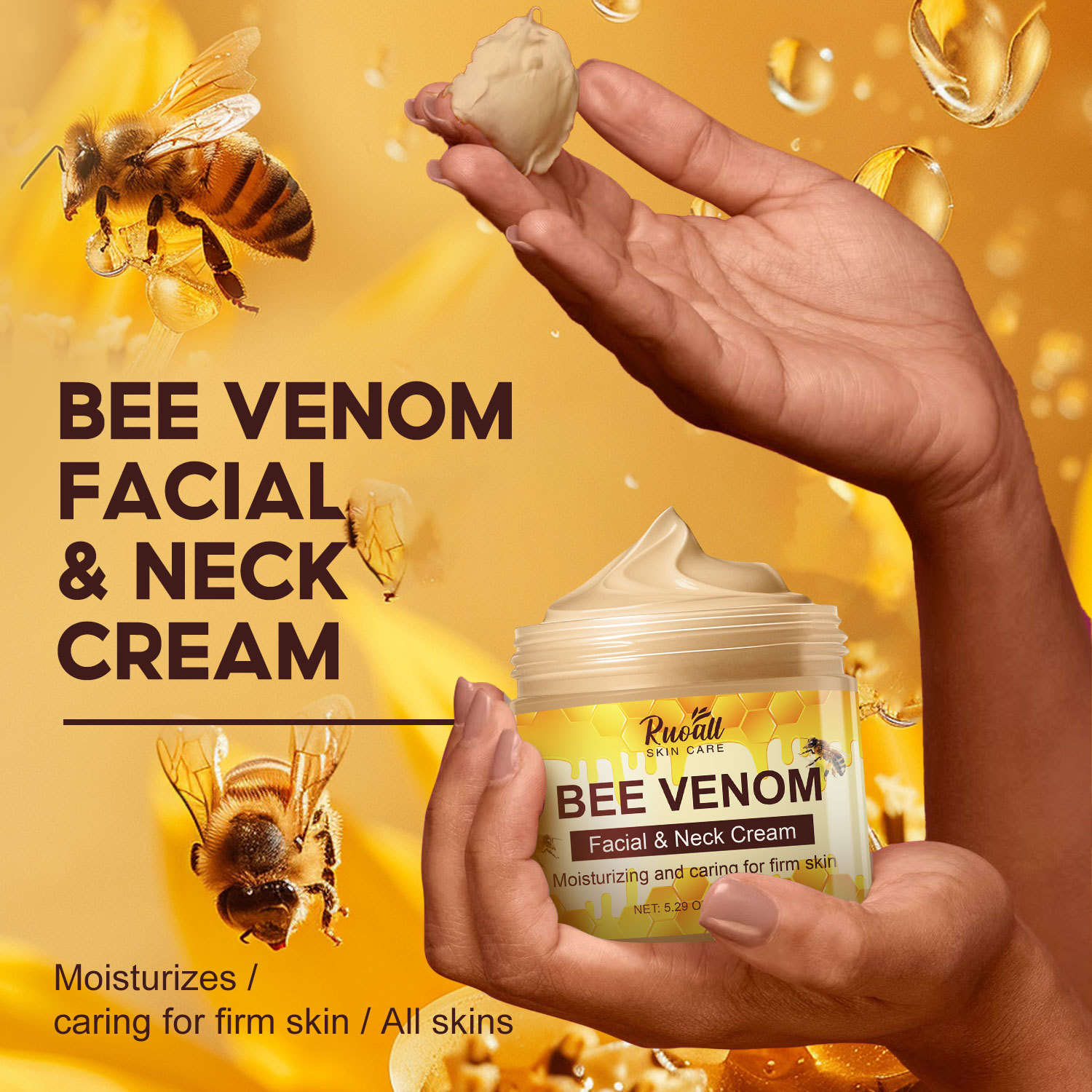 Ruoall Cross-Border Export Specializes in 150ml Transparent White Jar Bee Venom Face and Neck Cream