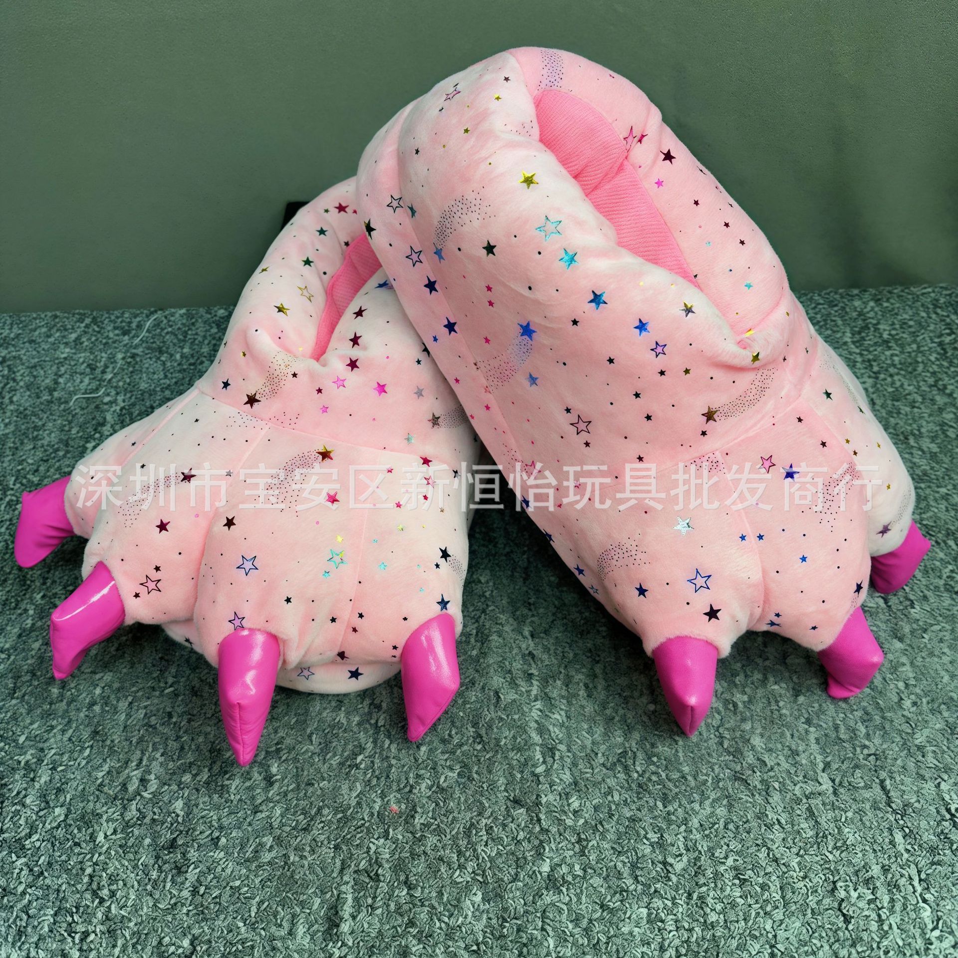 Factory direct funny animal tiger dinosaur claw plush slippers cartoon new warm home toy slippers
