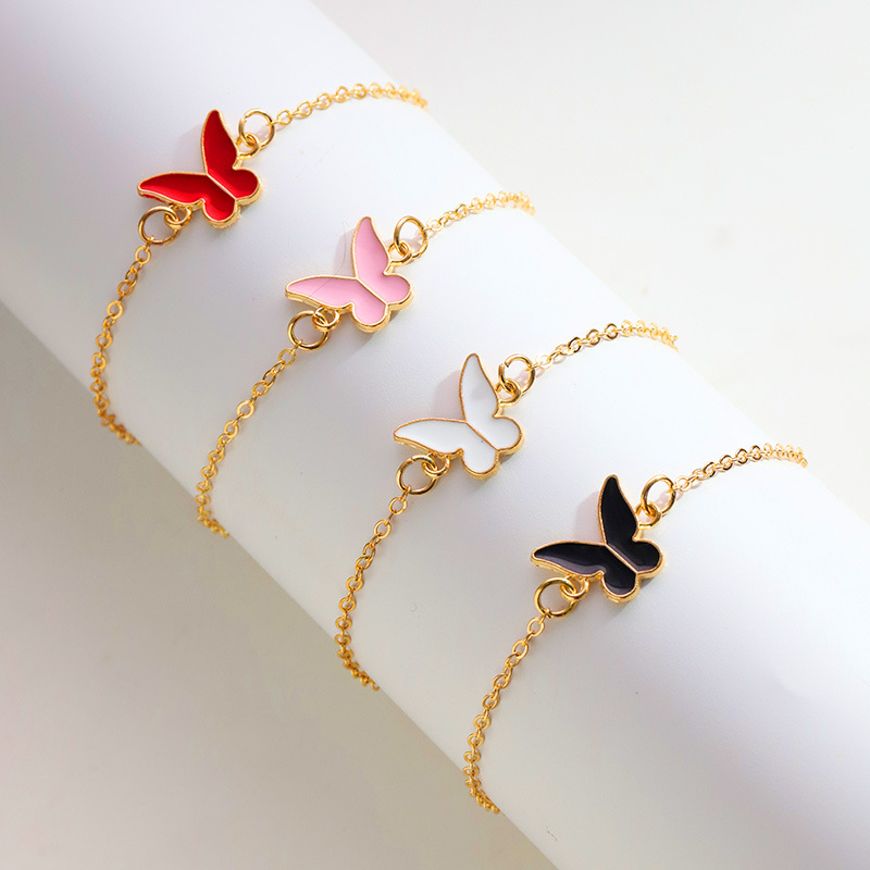 European and American Fashion Butterfly Drip Glaze Necklace Exquisite Versatile Niche Temperament High-End Clavicle Chain Jewelry 4-Piece Set