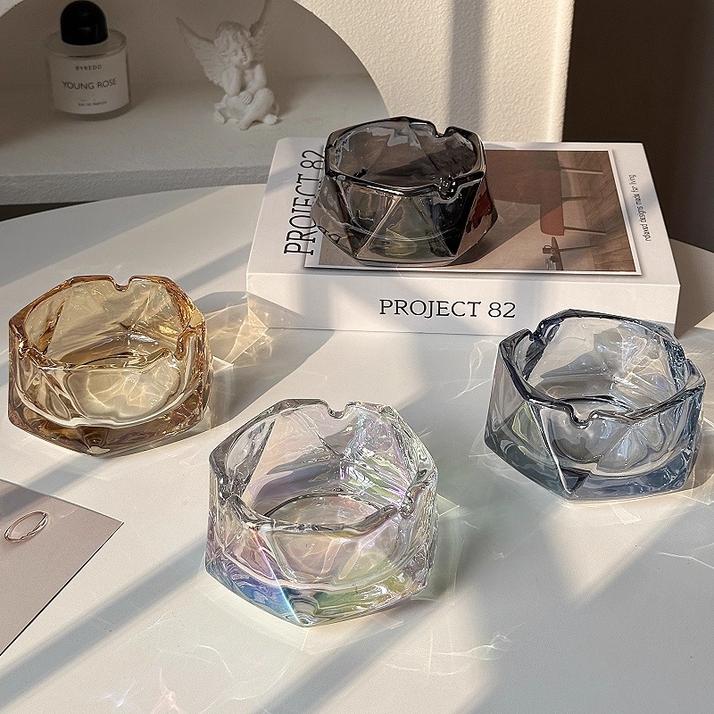 Creative Household Glass Ashtray Light Luxury Trendy Living Room High-End Geometric Ashtray Office Fashion Ashtray