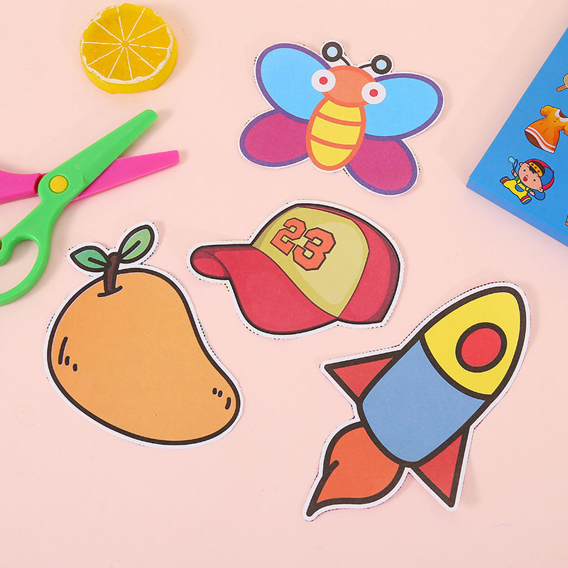 Children's colorful paper-cut book safety scissors diy cartoon handmade 3 kindergarten 5 years old 6 educational origami toy