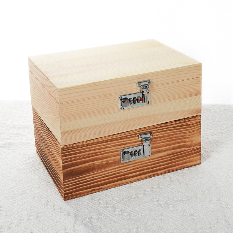 Wooden Password Lock Wooden Box Storage Box Square Lockable Bamboo Box Blind Box Top and Bottom Cover Packaging Box Password Lock Book Box