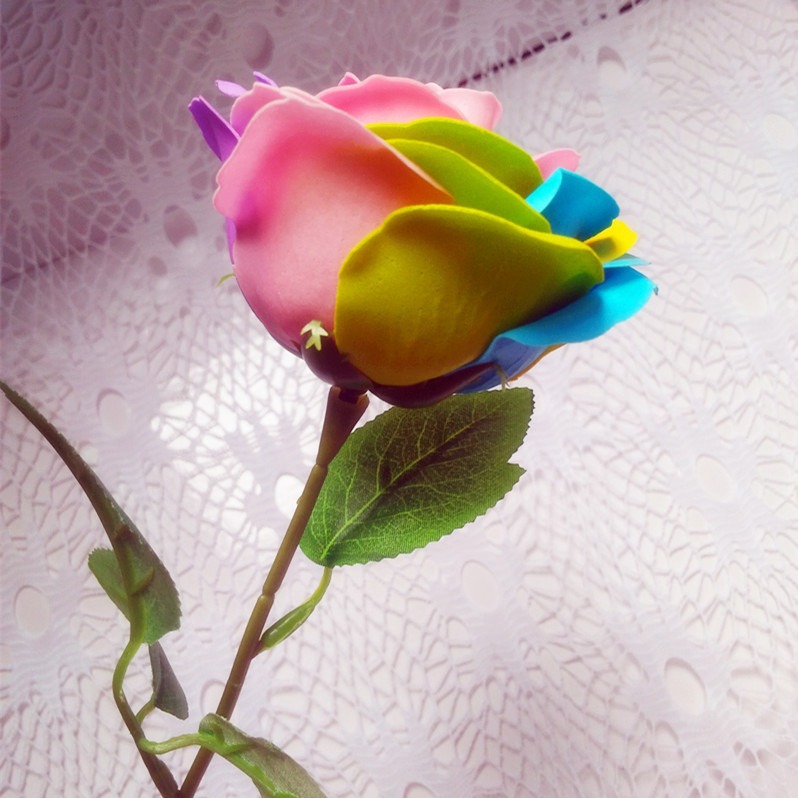 Bold Single Rose Artificial Flower Pole Silk Screen Leaf with Soap Flower Pole with Soap Flower Thick Packaging Material