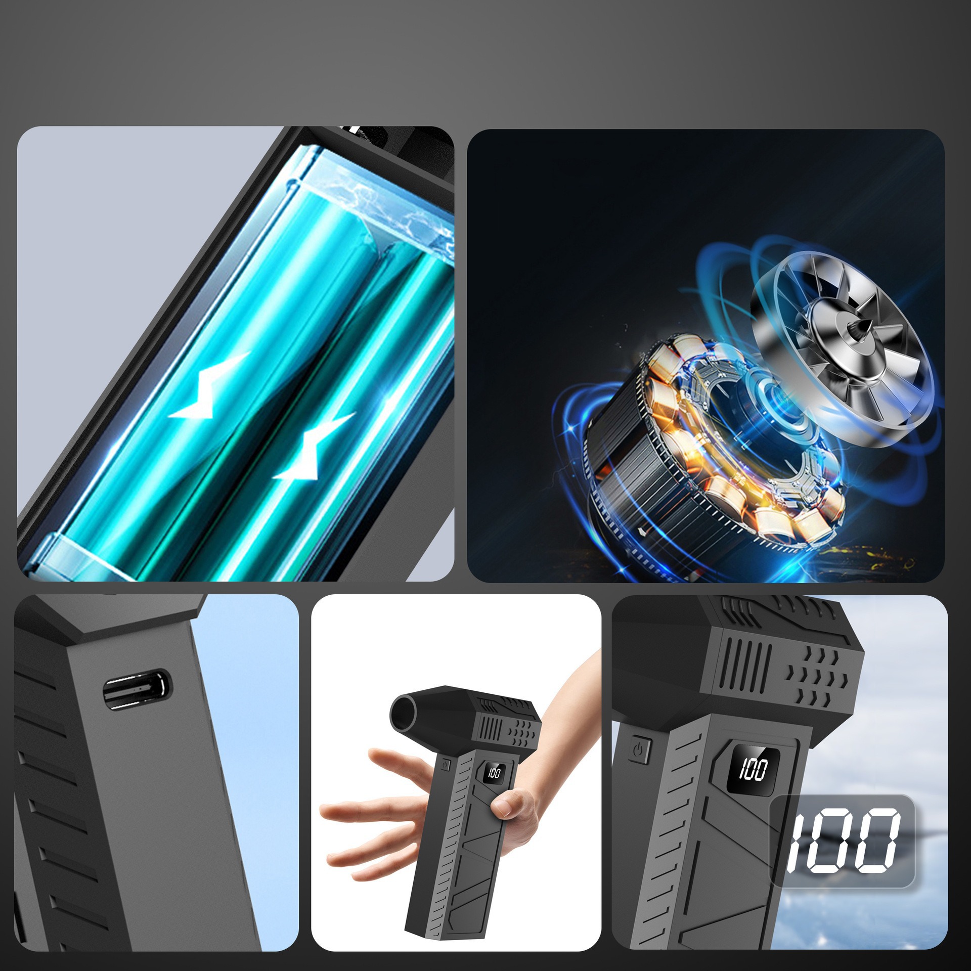 Violent Fan Portable Mini Camping Outdoor Handheld Turbine Fan High-Speed Brushless High-Speed Blower Dust Blower