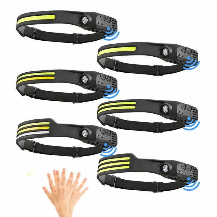 New cross-border waving induction COB headlights outdoor cycling lights USB charging night running lights strong light headlights silicone