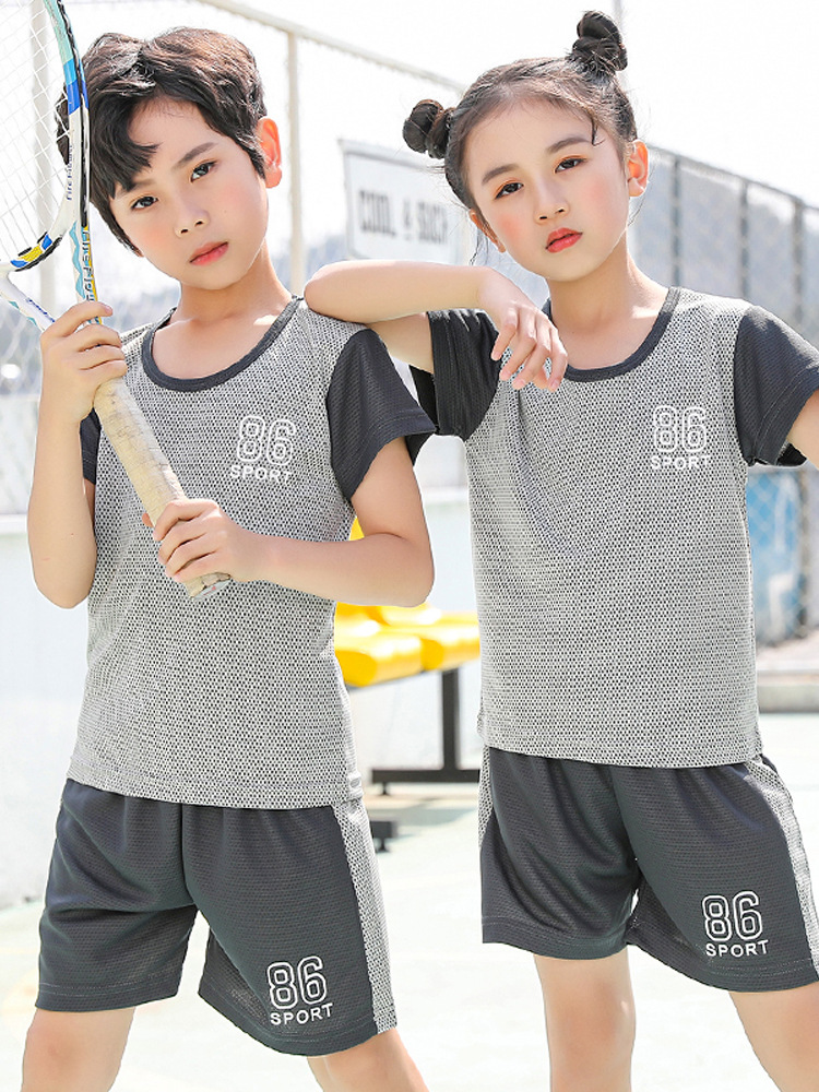 Children's suit Summer Thin Boys' Short-sleeved T-shirt Sports Shorts Girls' Mesh Quick-drying Clothes Big Children's Summer Clothes