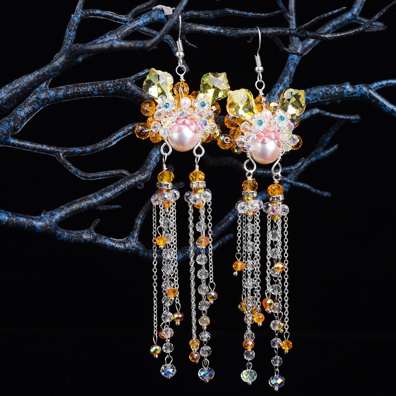 Original Sword Horse Dan Hanfu Jewelry Flower Tassel Antique Earrings Hanging Popular