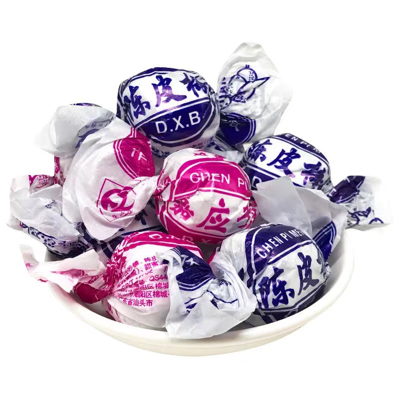 Paper-Wrapped Candied Plums with Tangerine Peel, Dried Sweet and Sour Plums, Childhood Snacks for Digestion