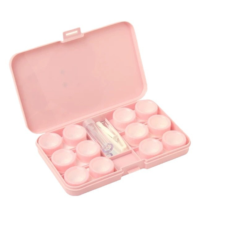 Cartoon cute campus style portable multi-pair contact lens box holds six pairs of beautiful pupil box with mirror wholesale