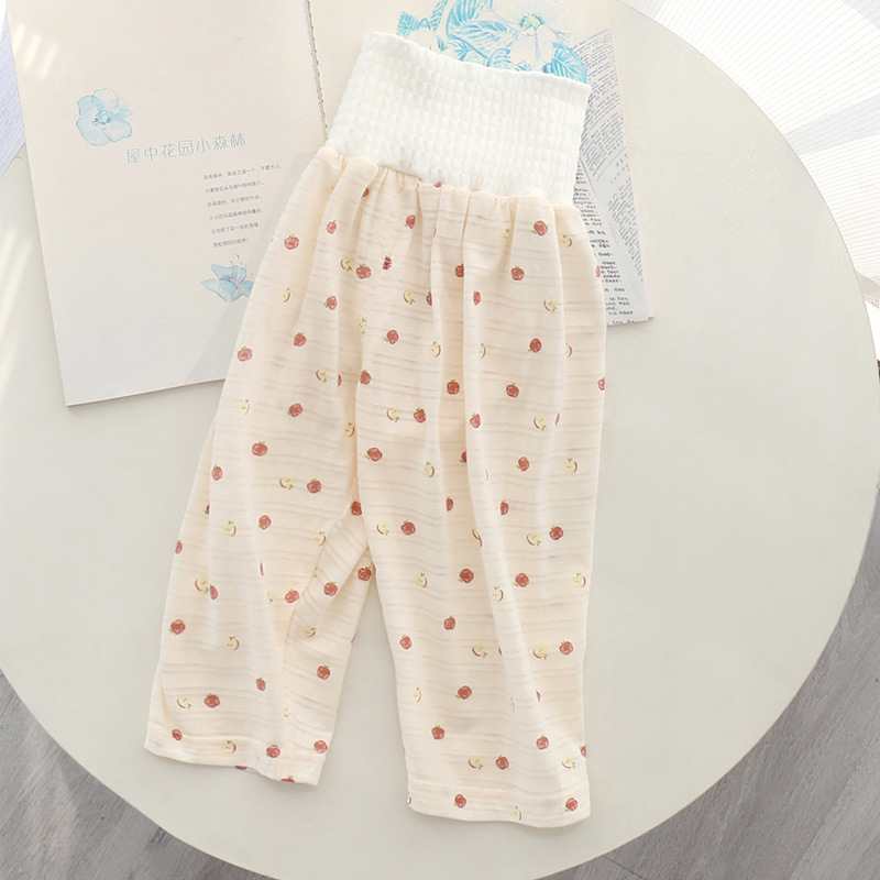 Summer Thin Japanese Style Kidsren's Anti-Mosquito Pants Pure Cotton Type a Birthday City Bamboo Cotton Baby Nine-Point Belly Protection High-Waisted Pants