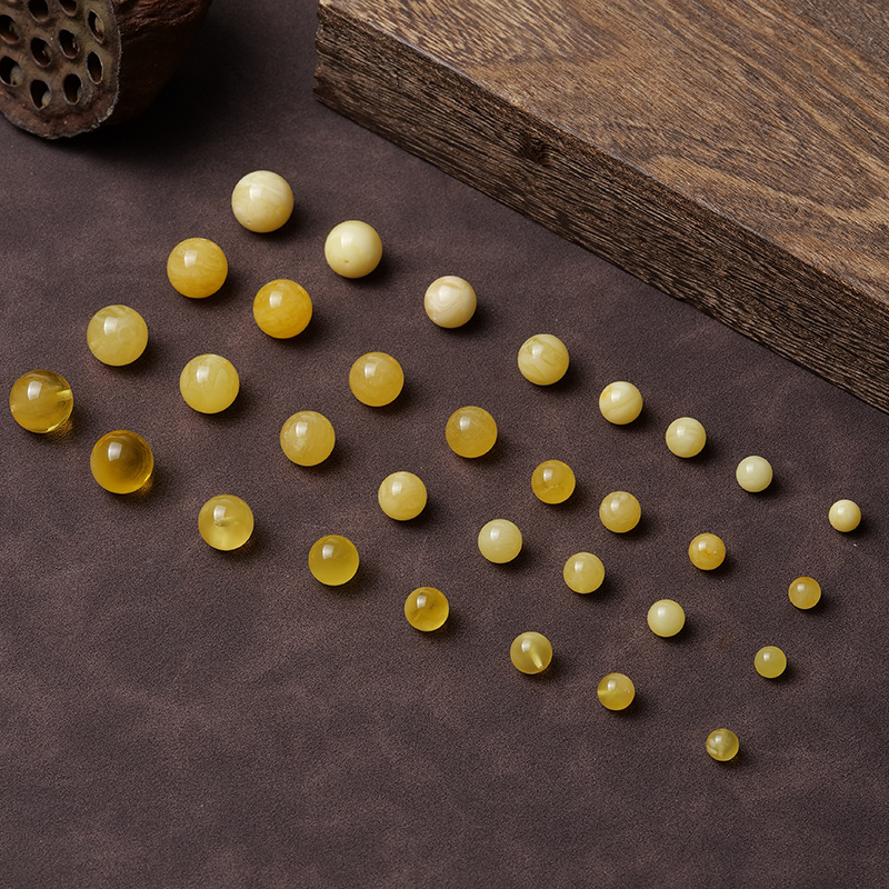 Natural Beeswax Loose Beads 6-8mm Russian Material High-Quality Amber Single Beads Chicken Oil Yellow White Flower Wax Round Beads DIY Beads Wholesale