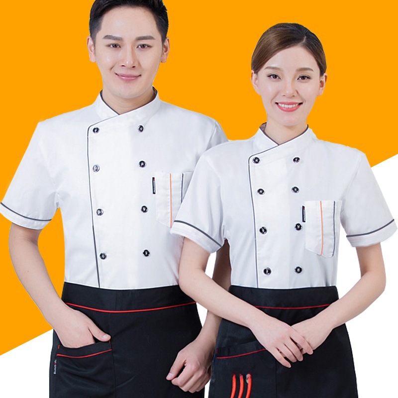 Chef Clothes Short Sleeve Summer Breathable Kitchen Canteen Kitchen Clothes Catering Hot Pot Restaurant Red Chef Work Clothes Men
