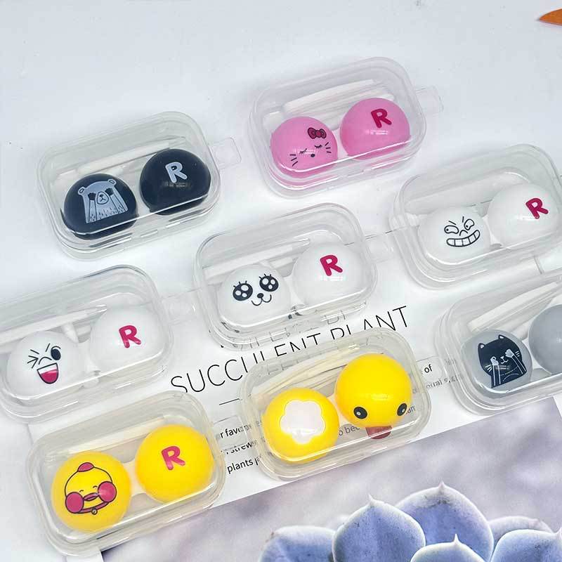 Cartoon Portable Simple Storage Companion Case for Contact Lenses, Double Care Case for Girls' Colored Lenses, Ins Style
