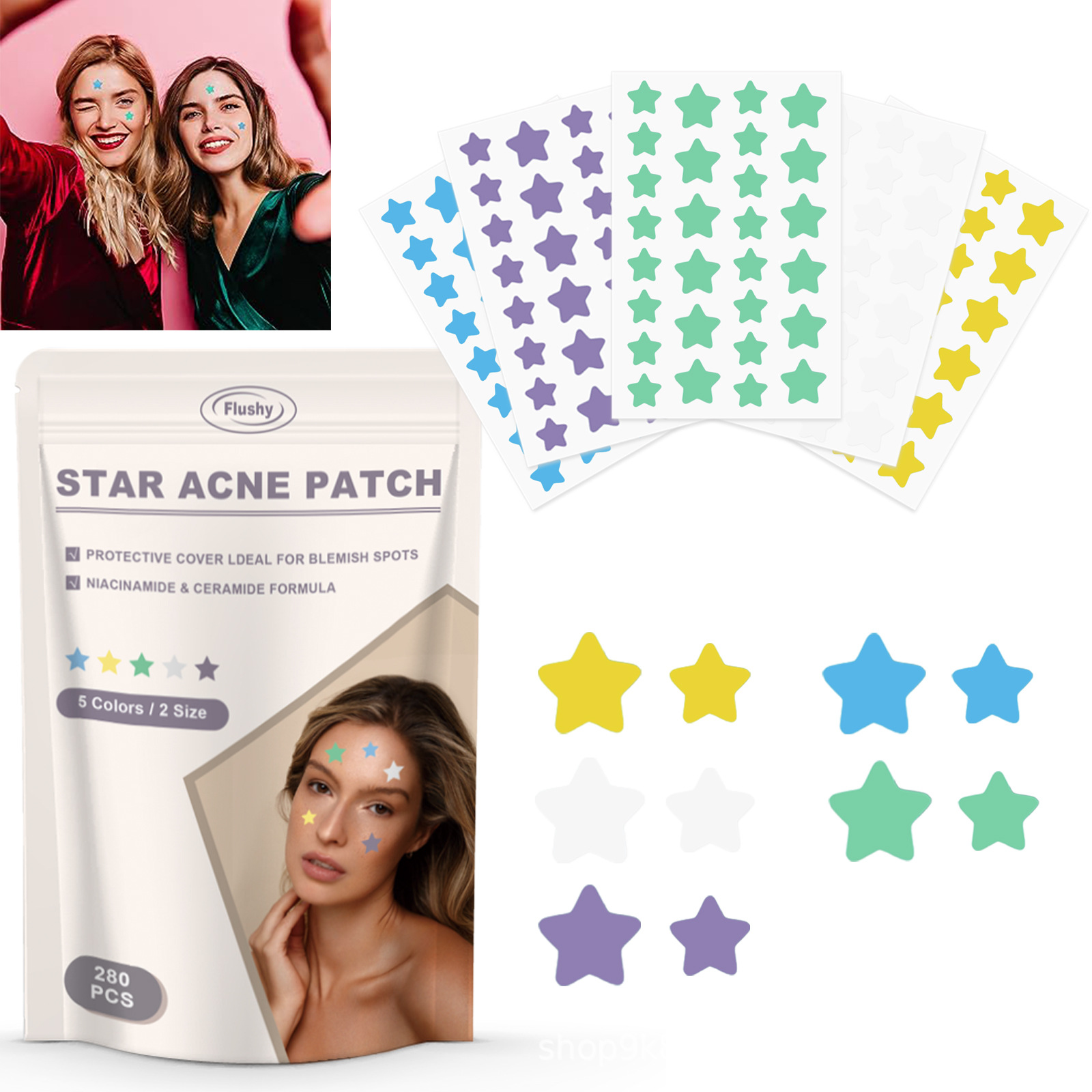 Патч для удаления акне с лазерной пятиконечной звездой, невидимый патч для акне для быстрого удаления следов и абсорбции гноя