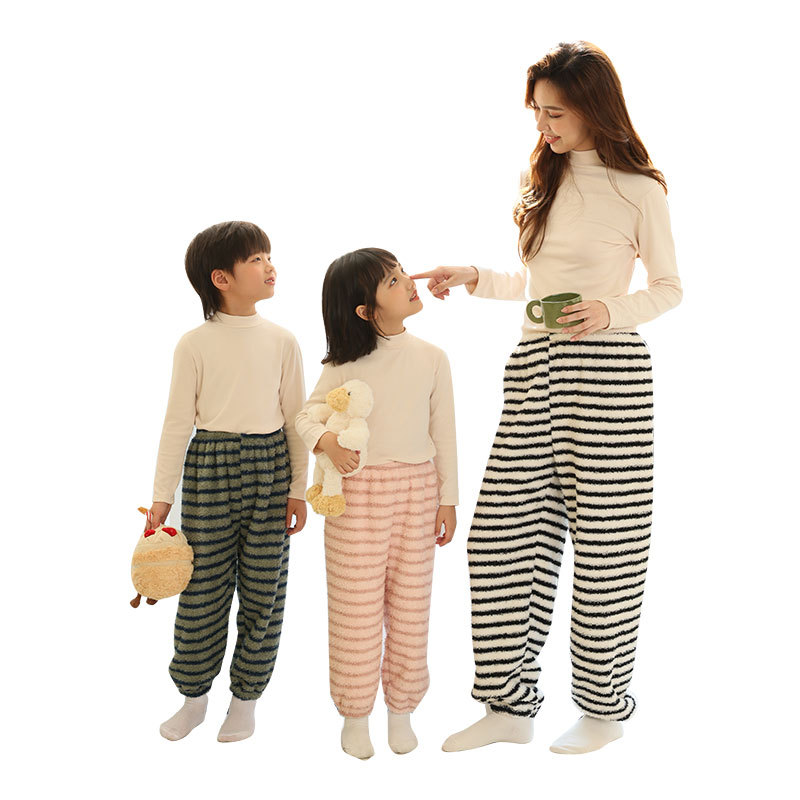 New Kidsren's Pajamas, Coral Velvet Girls' Home Pants, Baby Flannel Pants, Boys' Warm Family Warm Pants