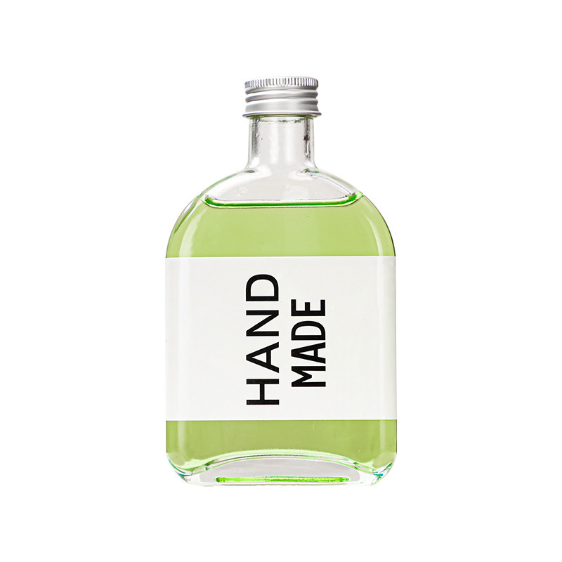 Creative Beverage Glass Bottle Cold Brew Coffee Bottle Cold Drink Milk Tea Fruit Wine Beverage Coffee Transparent Glass Flat Wine Bottle