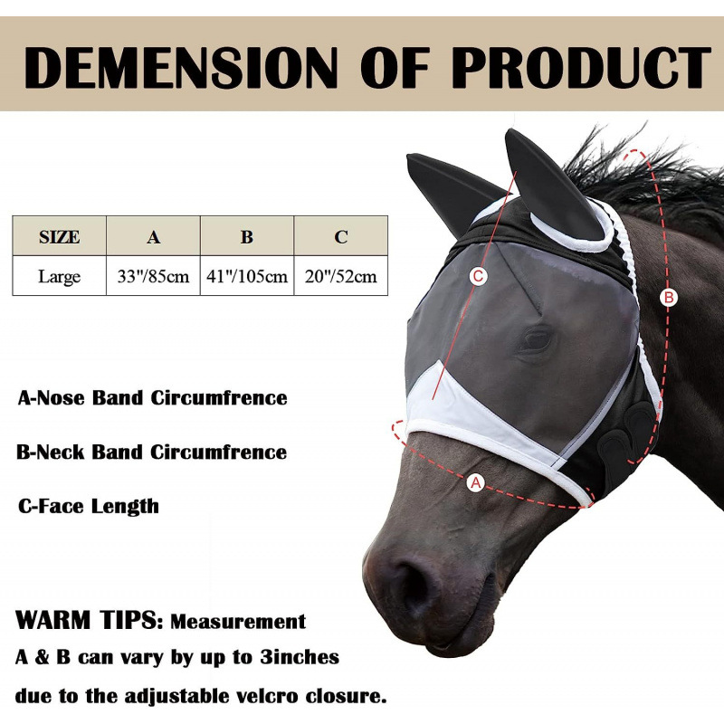New Velcro Horse Hood, Horse Mask, Anti-Mosquito, Fly Protection, Horse Eye Cover, Equestrian Supplies