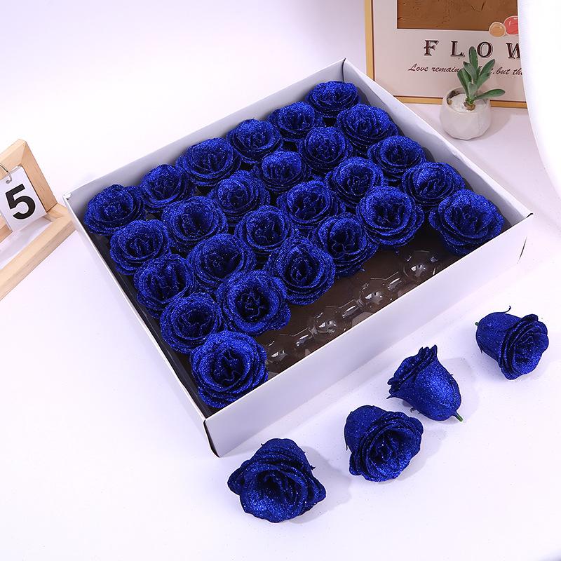 Simulation flower head diy crystal rose flower simulation blue demon Ji gold pink rose crushed ice blue eternal flower gift box
