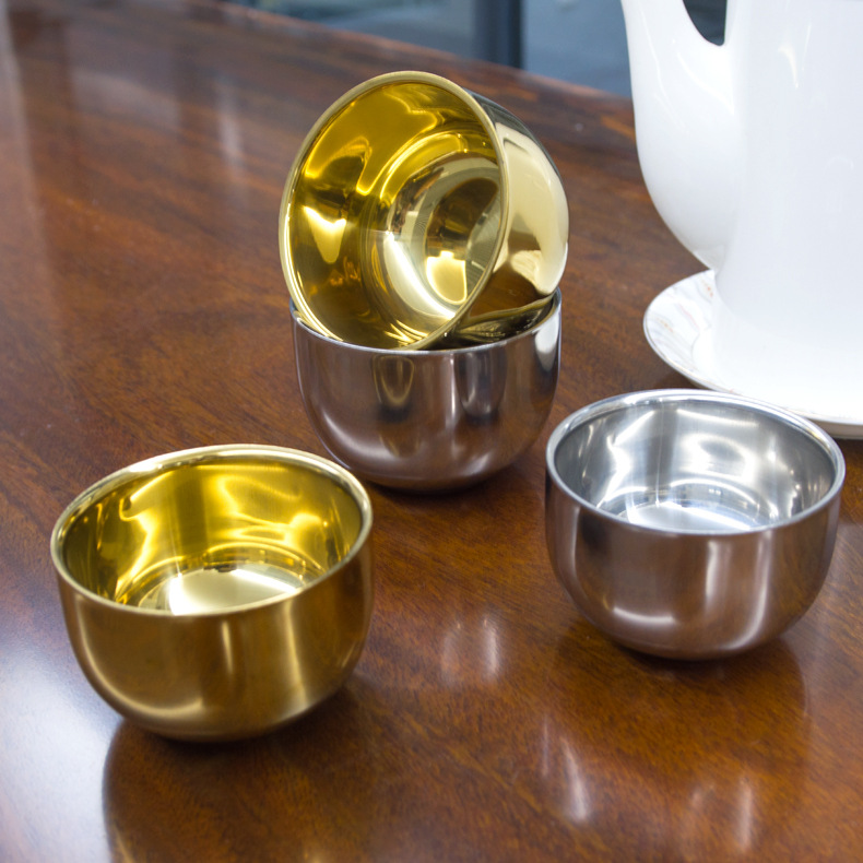 Stainless steel sake cup South Korea golden wine cup two two white wine glass double-layer heat insulation cup tea cup beer glass restaurant
