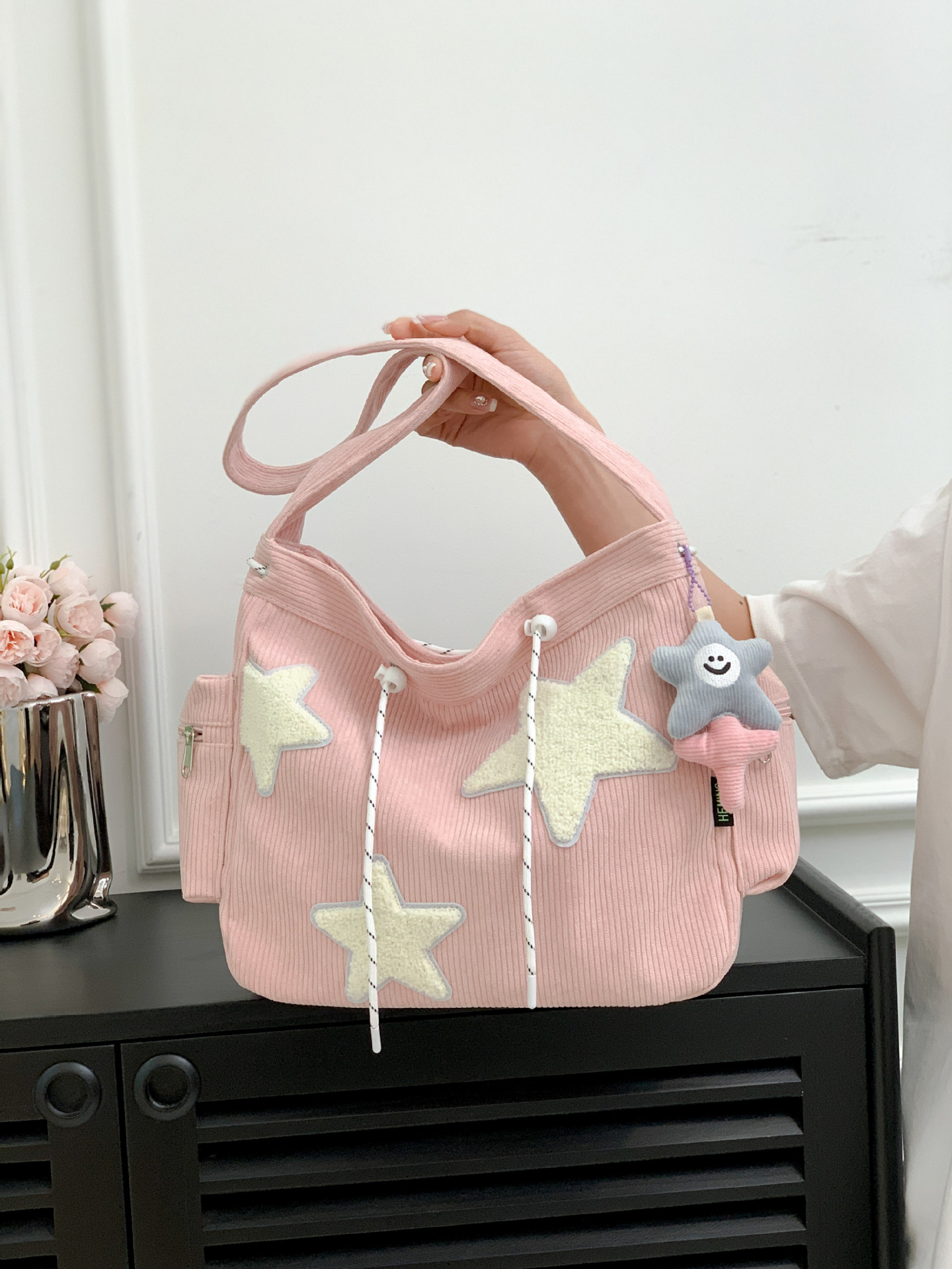 Cross-Border Large-Capacity Corduroy Women's Single Shoulder Bag High-End Five-Pointed Star Crossbody Cute Student Tote Bag Factory Batch