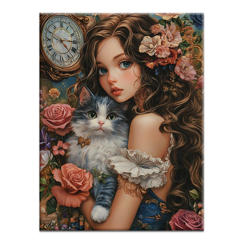 Meow Yu Garden | diy Digital Oil Painting Acrylic Filled Hand-painted Girl and Cat Cure Decompression Oil Colored Painting