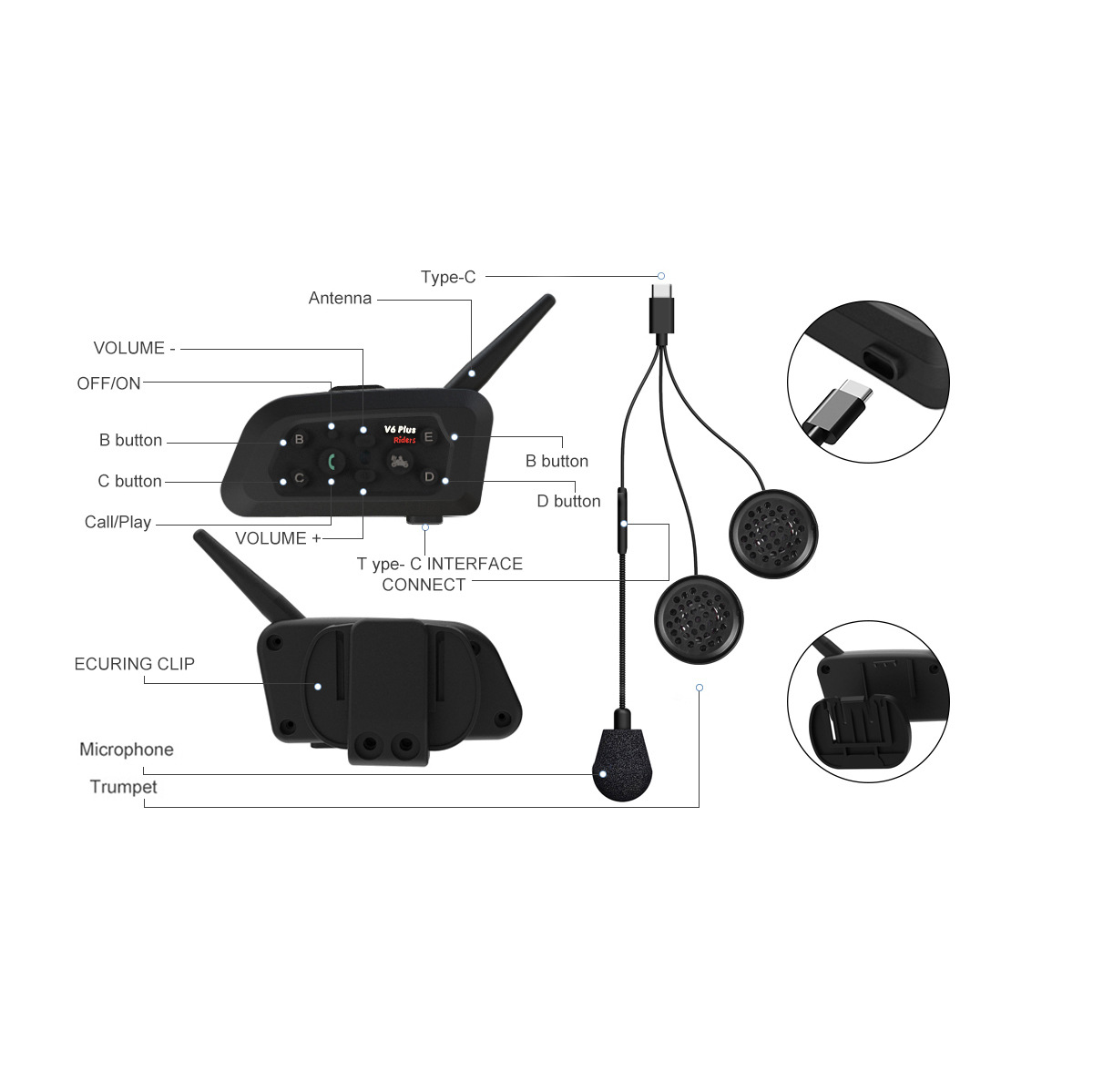 Motorcycle Helmet Bluetooth Intercom Headset V6Plus Everything Five Motorcycle Helmet Bluetooth Intercom V6Plus