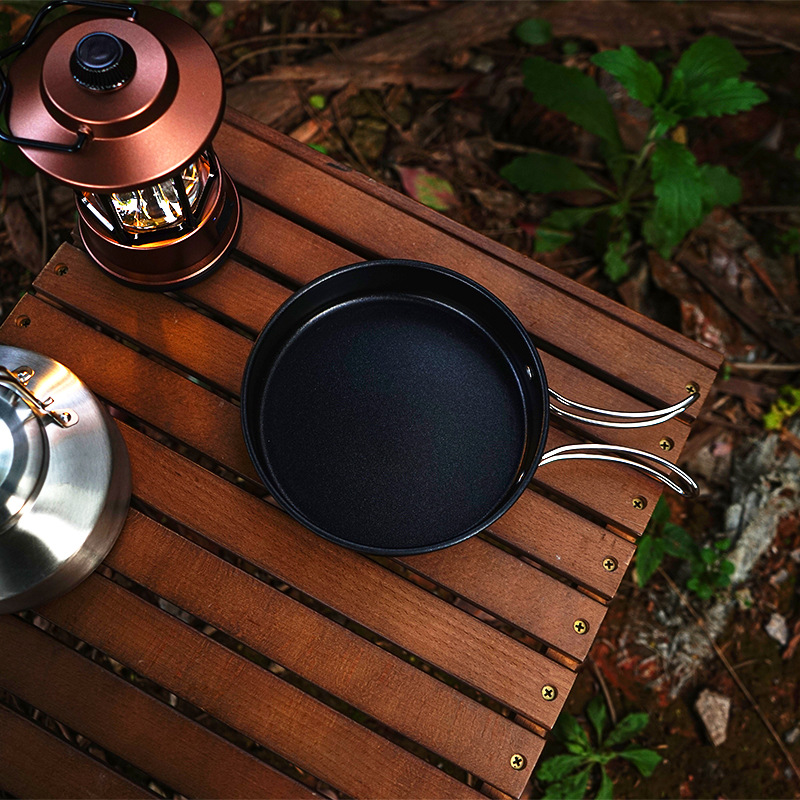 Cls Outdoor Stainless Steel Pot Set Camping Style Non-Stick Frying Pan Camping Style Soup Pot Water Kettle Portable 3-4 Person Pot Set