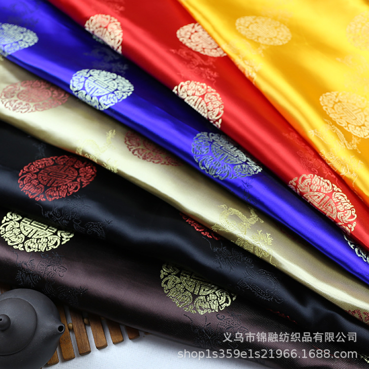 Brocade Fabric Traditional Tang Suit Jacquard Silk Satin Ethnic Style Clothing Decorative Brocade Fabric Fu Shou Tuan Wholesale