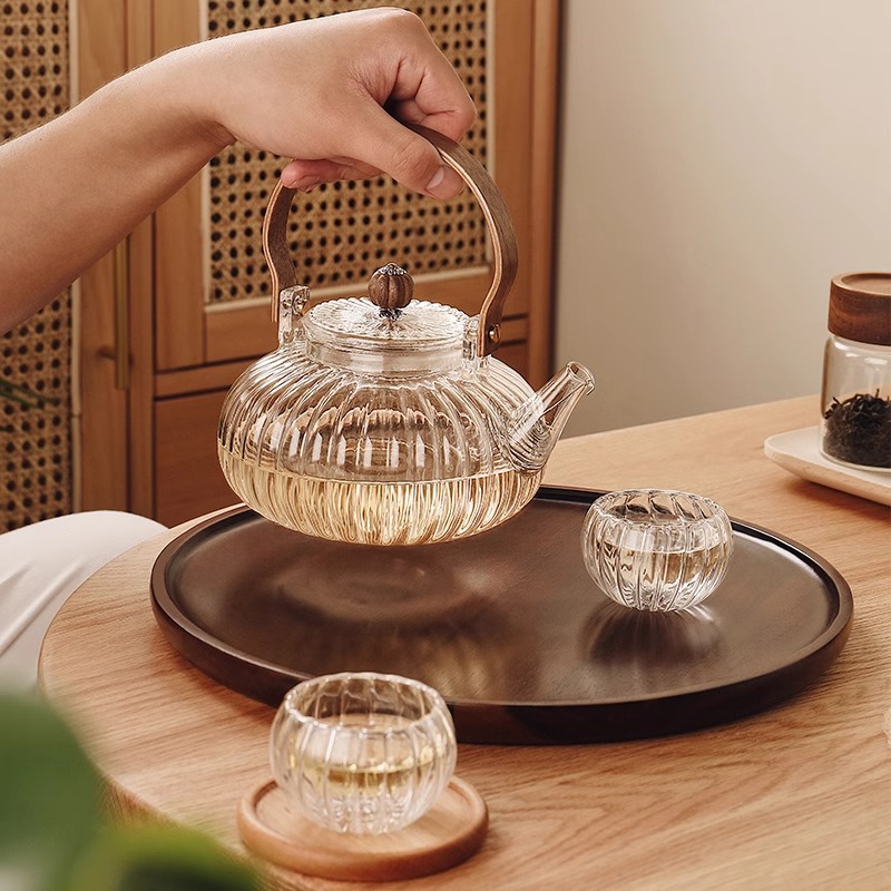 Pumpkin Teapot, Lifting Beam, Fruit Flower Teapot Set, Heat-Resistant Glass Afternoon Tea Set, Accessible Luxury Beauty Salon Tea Set