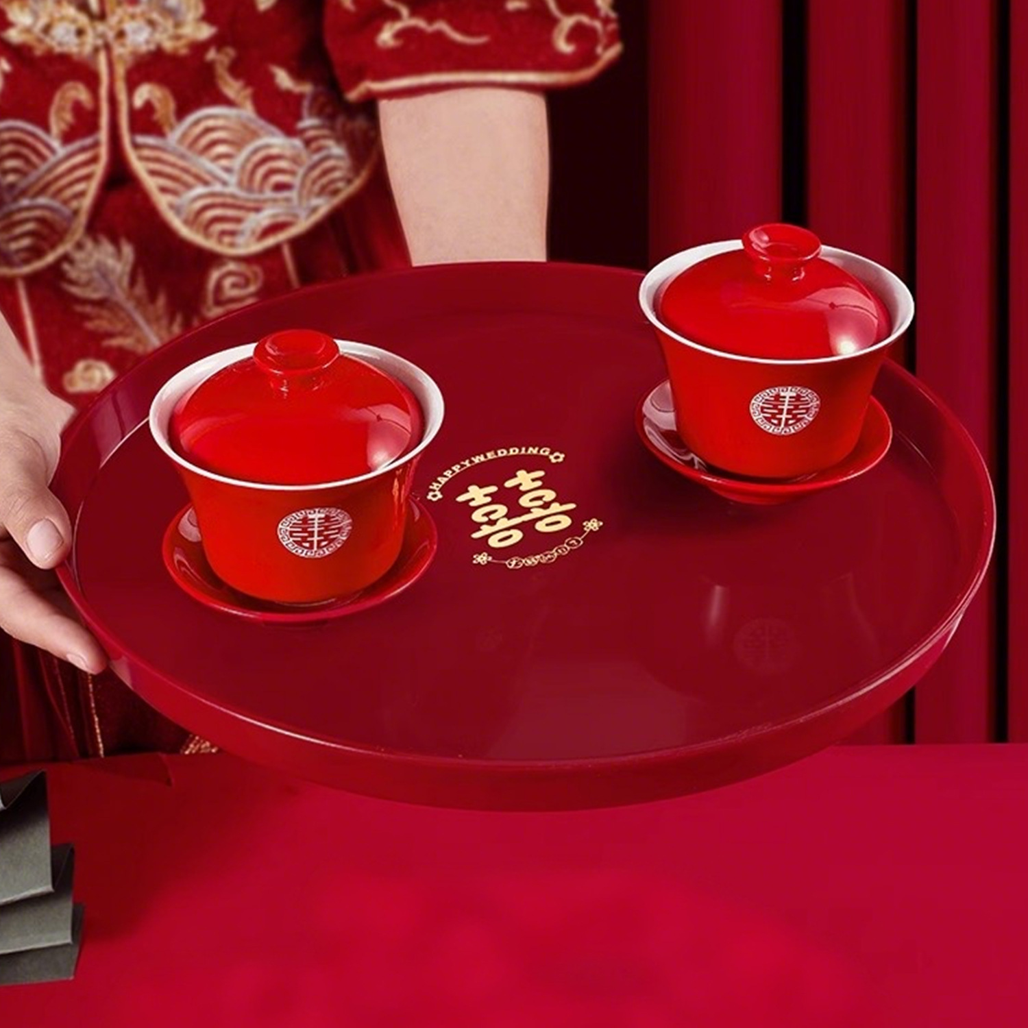 Wedding tray engagement toast Red Wedding tea fruit tray tea tray wedding candy plate wedding supplies