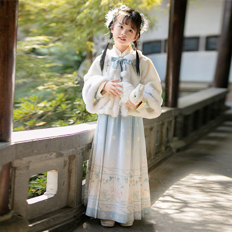 Ханфу для девочек осень и зима 2025 новый зимний китайский стиль традиционная детская юбка древний стиль новогодний наряд