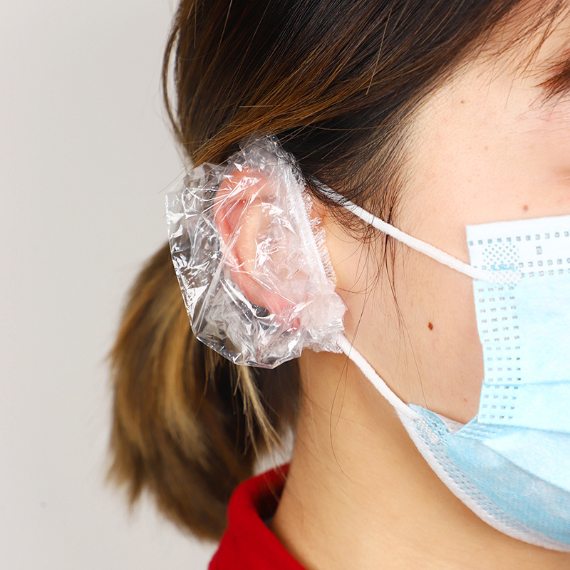 Disposable Ear Mask Bathing Shower Set Strip Plastic Shower Cap Hair Dye Hair Treatment Ear Mask Beauty Salon Wholesale